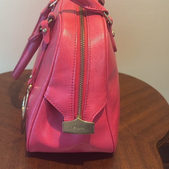 Ralph Lauren   Satchel   Leather like Epi  Pink  Goldtone hardware  Beautiful - Picture 9 of 16